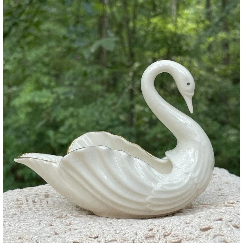 RARE Vtg Lenox 120th Anniversary Swan Trinket Dish 24K Gold trim USA Porcelain
